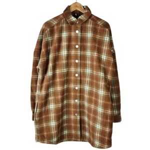 Norah Plaid Oversized Snap Front Shacket Wool Blend Pumpkin Sage Cream Size 44